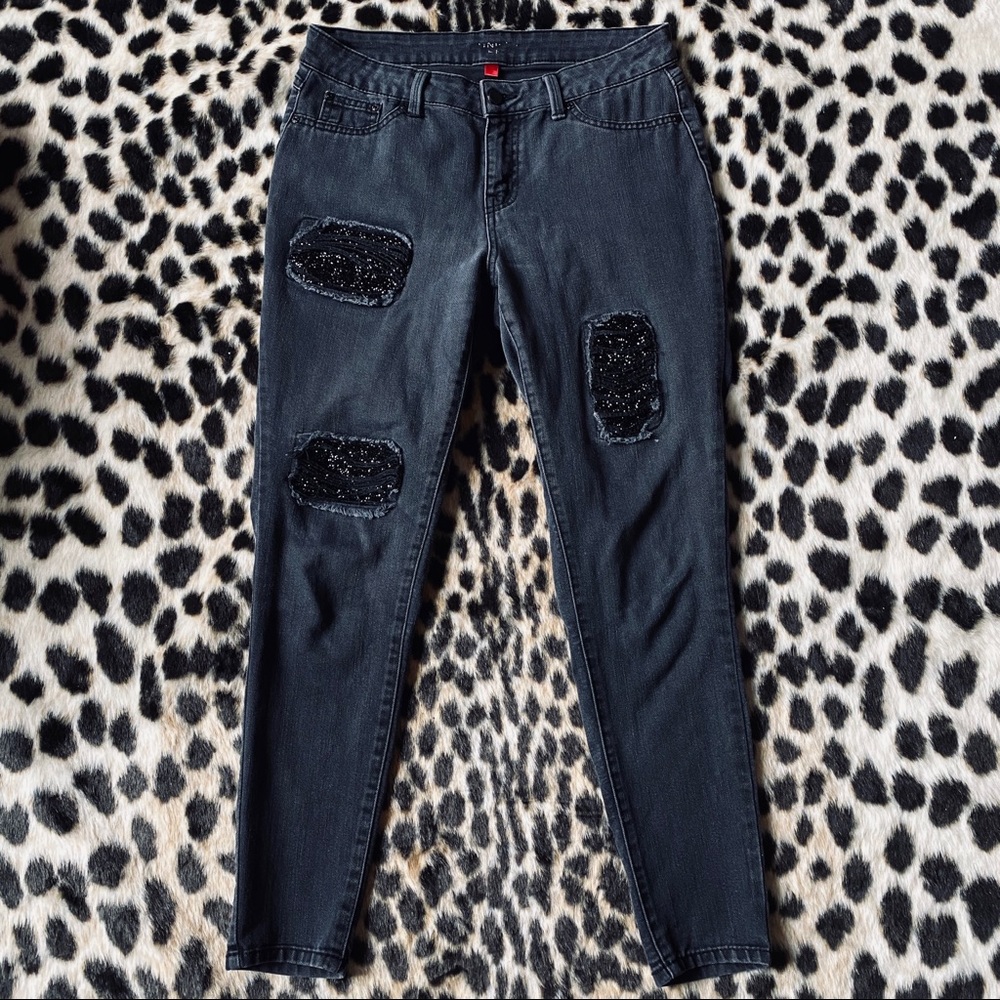 Sparkle ripped black skinny jeans